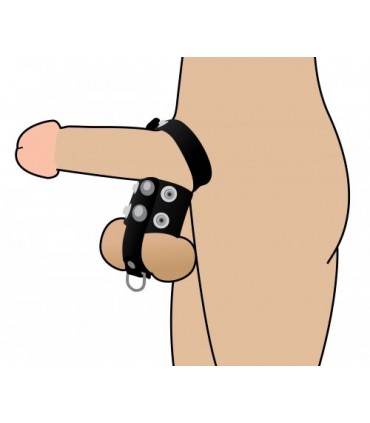 ANILLO CON ARNÉS TESTÍCULOS NEGRO