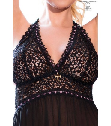 CR4067 BABYDOLL W/ BLACK-PINK THONG S