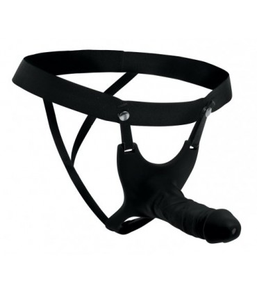 ARNÉS STRAP-ON HUECO SILICONA NEGRO 25"65 CM