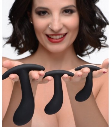 DARK DELIGHTS ANAL KIT X 3 CURVED BLACK SILICONE