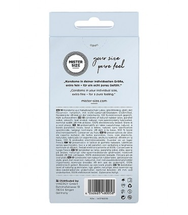 PRESERVATIVOS MISTER SIZE PURE FEEL EXTRA FINO 49 MM 10 UDS