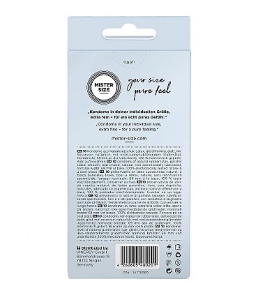 PRESERVATIVOS MISTER SIZE PURE FEEL EXTRA FINO 69 MM 10 UDS