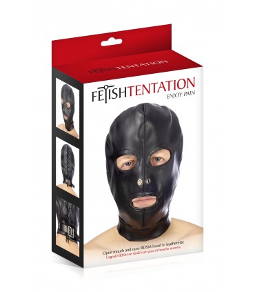 VERSTELLBARE SCHWARZE KAPUZE MIT MUND- UND AUGENÖFFNUNG