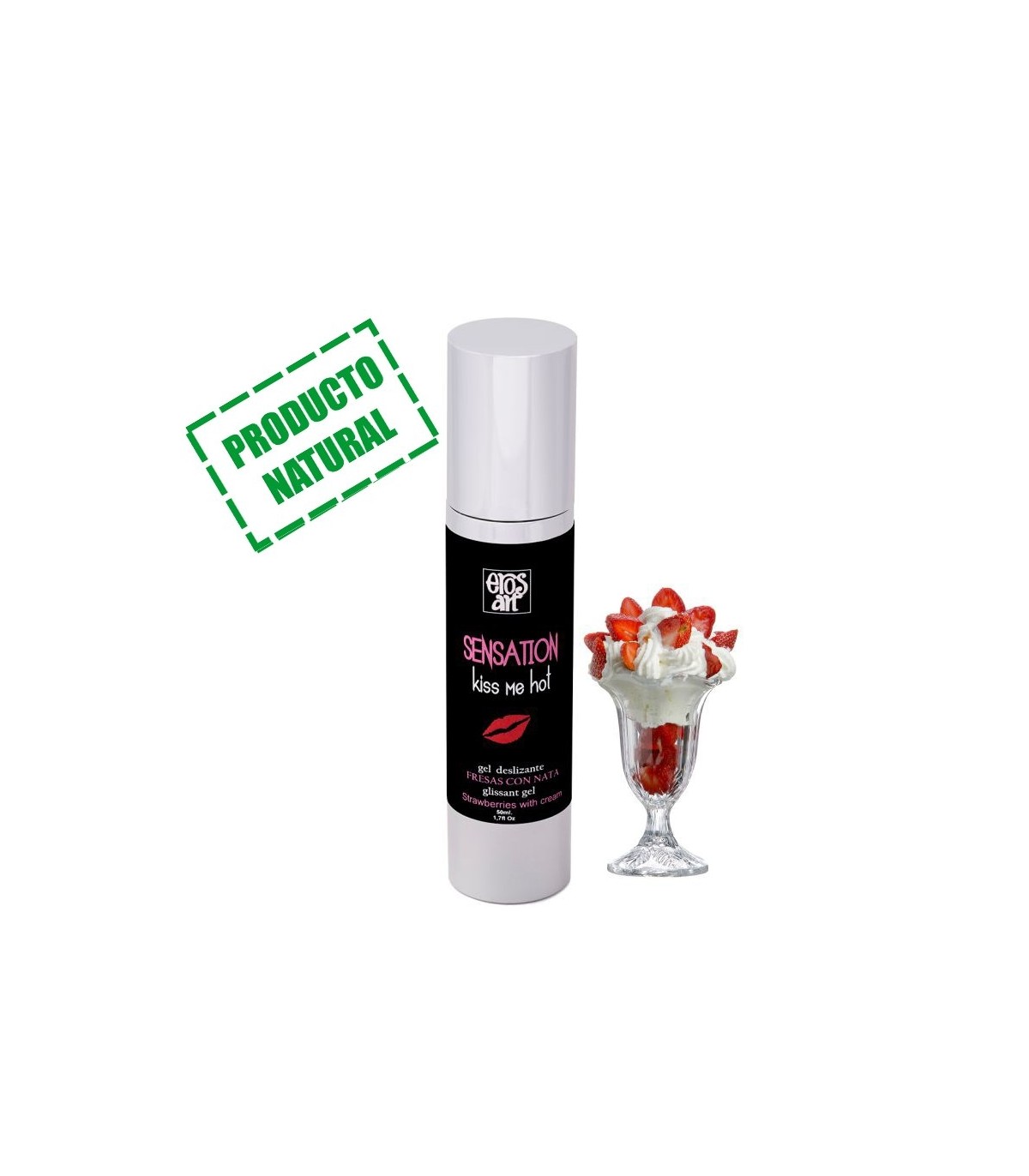 LUBRICANTE NATURAL KISS ME HOT FRESAS CON NATA 50 ML.