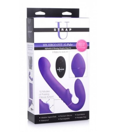 ARNÉS INFLABLE DOBLE C/ MANDO Y PULSATORIO CLÍTORIS USB LILA