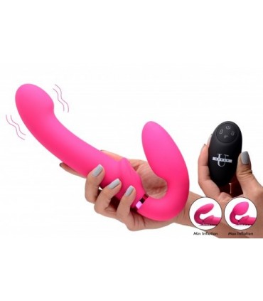 DOPPELTER AUFBLASBARER GURT MIT FERNBEDIENUNG UND ROSA USB-KLITORIS-DRUCKKNOPF