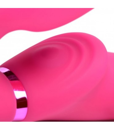 DOPPELTER AUFBLASBARER GURT MIT FERNBEDIENUNG UND ROSA USB-KLITORIS-DRUCKKNOPF