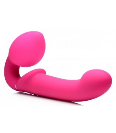 DOPPELTER AUFBLASBARER GURT MIT FERNBEDIENUNG UND ROSA USB-KLITORIS-DRUCKKNOPF