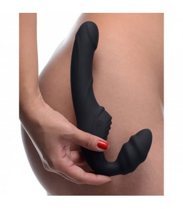 ARNÉS DOBLE VIBRACIÓN SILICONA SLIM RIDER NEGRO