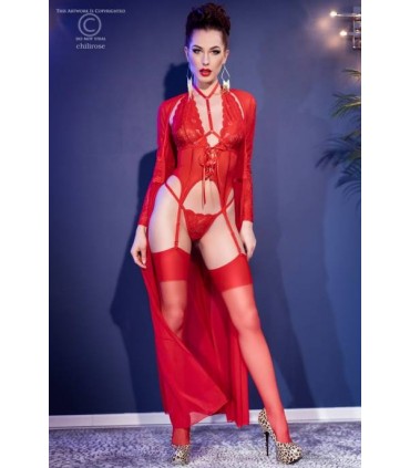 CR4419 BODY CON PERIZOMA E CALZE ROSSE L