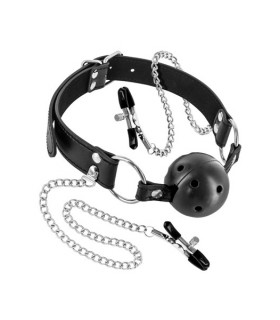 MORDAZA BOLA TRANSPIRABLE C/ PINZAS PEZONES