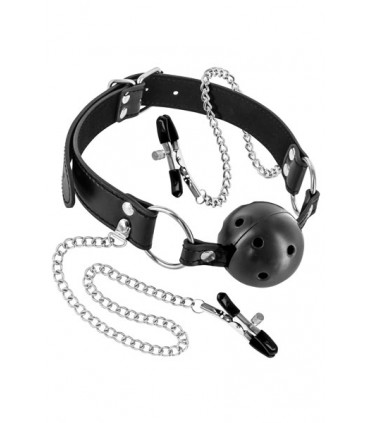 MORDAZA BOLA TRANSPIRABLE C/ PINZAS PEZONES