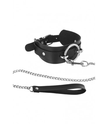 COLLAR NEGRO AJUSTABLE CON ANILLA Y CORREA