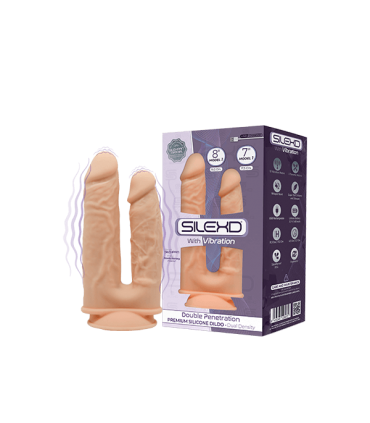 SILEXD DILDO SILICONA DOBLE PENETRACIÓN MODEL 1 7"+ 8" C/ VIBRACIÓN USB