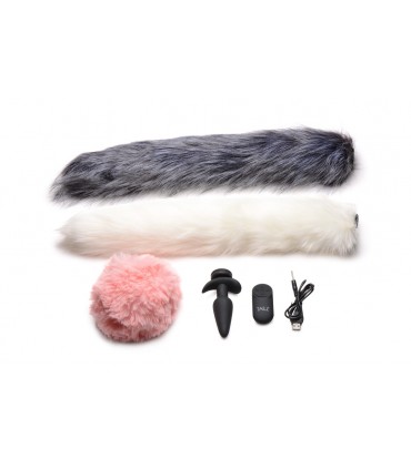 VIBRATORSTECKER MIT STEUERUNG UND 3 VERSCHIEDENEN SCHWÄNZEN