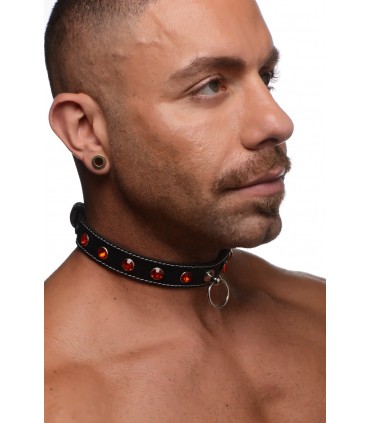 COLLAR CHOKER PIEDRAS ROJO CON ANILLA