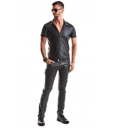 CAMICIA REMO WETLOOK CON ZIP NERA S