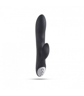 VIBRADOR SILICONA C/ ESTIMULADOR RECARGABLE NEGRO