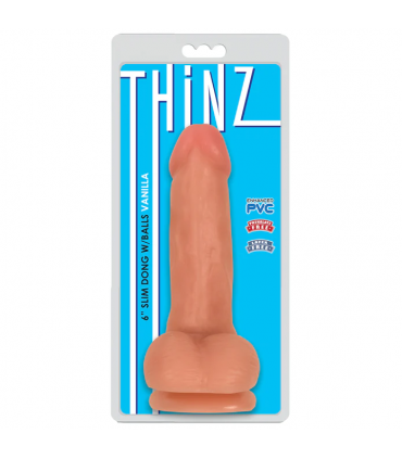 DILDO FINO C/ TESTÍCULOS THINZ FLESH 15'25 CM
