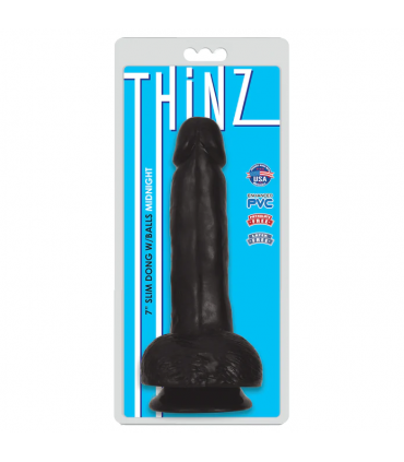 DILDO FINO C/ TESTÍCULOS THINZ NEGRO 17'80 CM