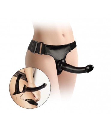 IMBRACATURA BLACK MAGIC DOPPIA STRAP-ON CON VIBRAZIONE 17'8 CM NERA