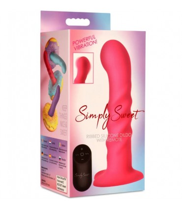 VIBRADOR SILICONA ESTRÍADO C/ MANDO ROSA