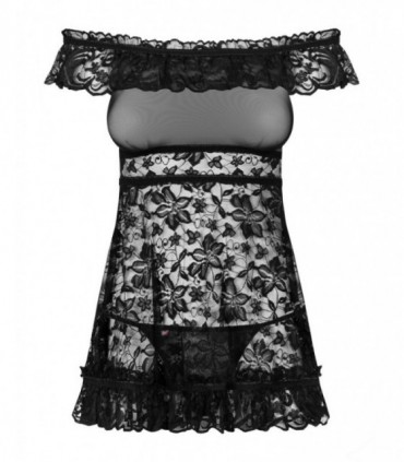 FLORES CHEMISE & THONG SCHWARZ S/M