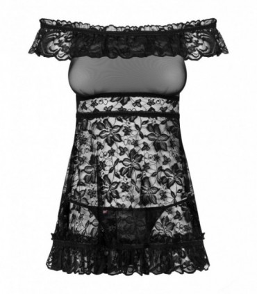 FLOWERS CHEMISE & THONG BLACK L/XL