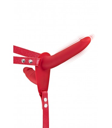 ARNÉS STRAP-ON DOBLE ROJO SILICONA VIBRADOR USB  15"5 CM