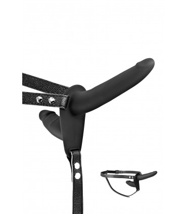 ARNÉS STRAP-ON DOBLE NEGRO SILICONA 15"5 CM