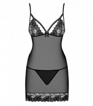 WONDERIA CHEMISE & THONG BLACK   S/M