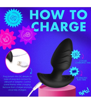 PLUG VIBRADOR Y ROTADOR C/ MANDO USB NEGRO