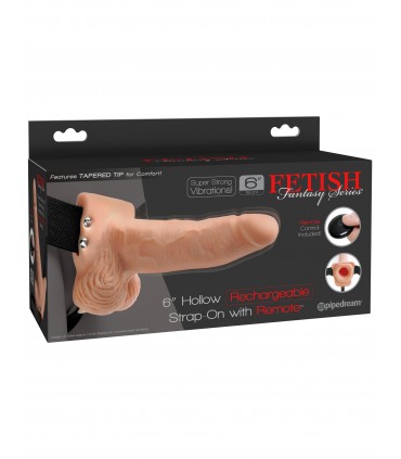 6" HOLLOW STRAP-ON WITH REMOTE LIGHT/BLACK