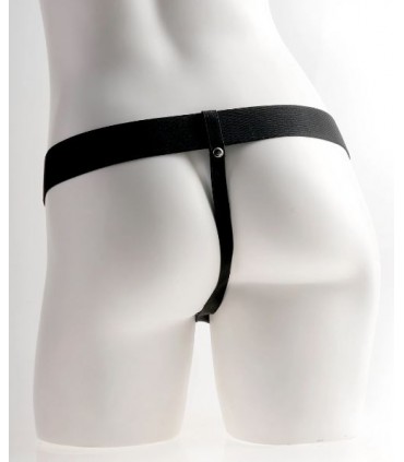 6" HOLLOW RECHARGEABLE STRAP-ON WITH BALLS TAN