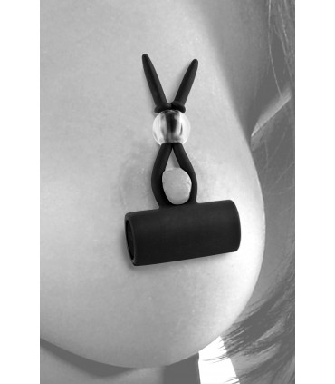 VIBRATING SILICONE NIPPLE LASSOS BLACK