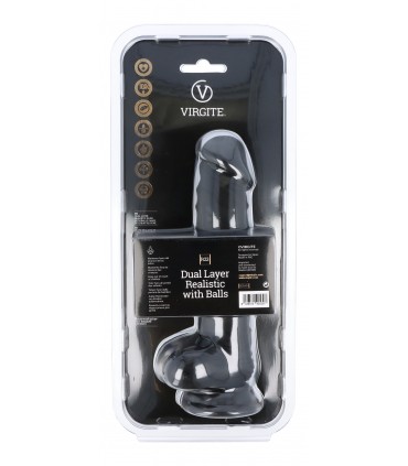 DUAL LAYER REALISTIC 20CM WITH BALLS R23 BLACK