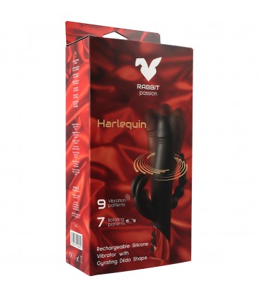 VIBRATORE A CONIGLIO RICARICABILE HARLEQUIN CON FORMA DILDO GIREVOLE