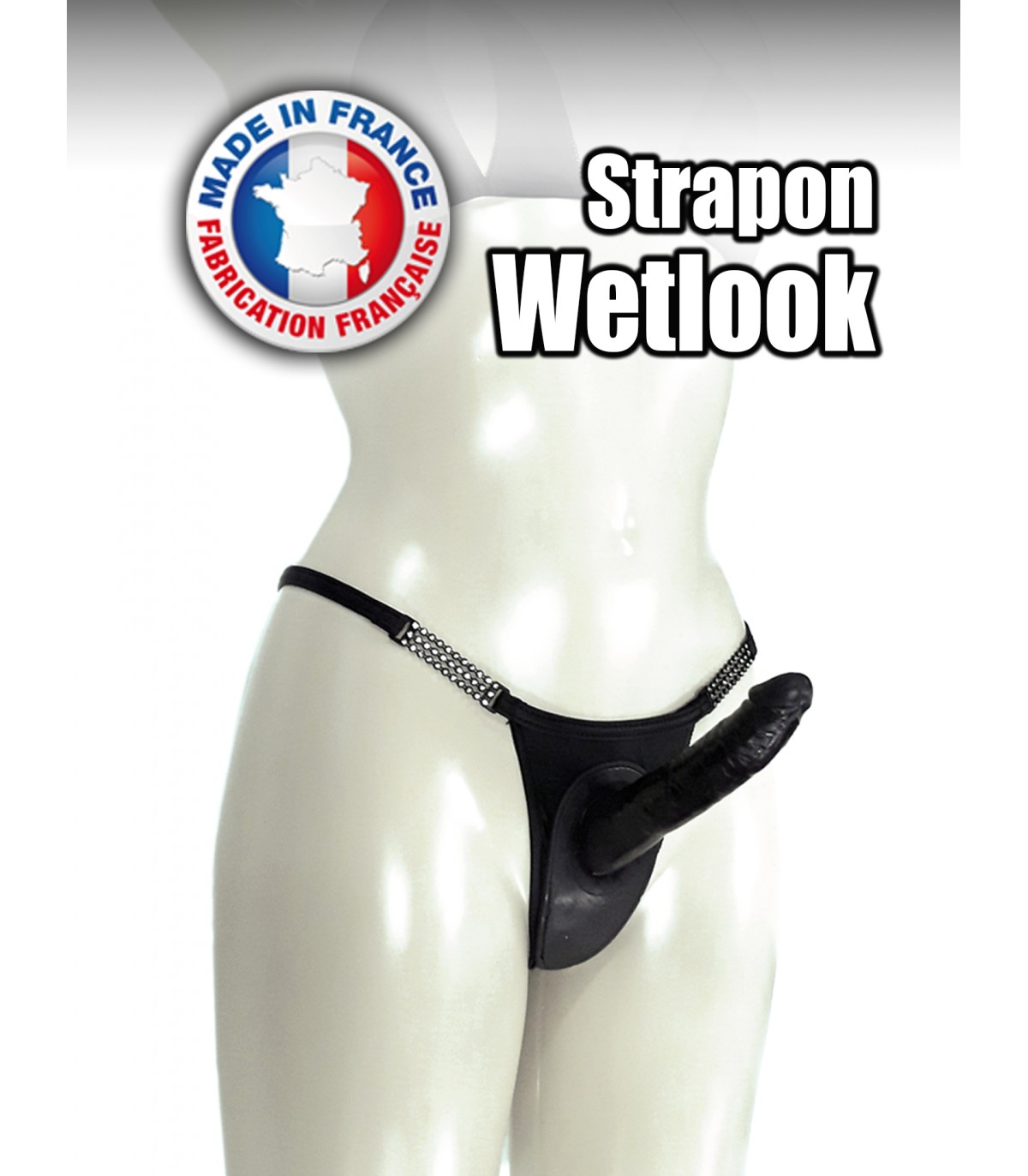 TANGA WETLOOK STRAP-ON NEGRO