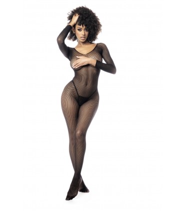 MODIFICATO 1102 BODYSTOCKING A RETE A MANICHE LUNGHE NERO OS