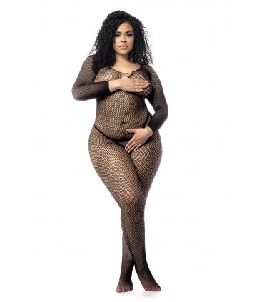 MOD. 1102X LONG SLEEVED FISHNET BODYSTOCKING BLACK OSX