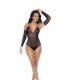 MOD. 1121 FISHNET AND LACE BODYSUIT SET BLACK/PURPLE OS