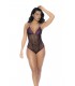 MOD. 1121 FISHNET AND LACE BODYSUIT SET BLACK/PURPLE OS