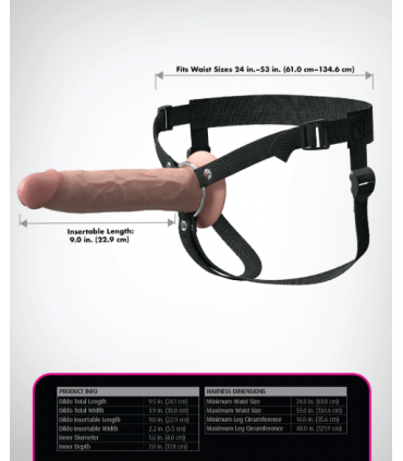 9" SILICONE HOLLOW STRAP-ON DUAL DENSITY