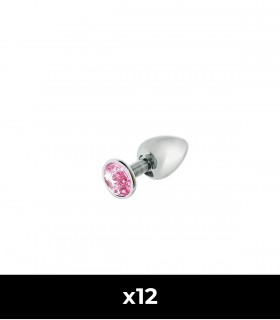 Packung mit 12 Metallsteckern mit rosa Stein