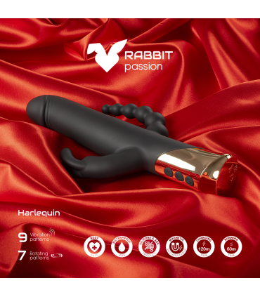 VIBRATORE A CONIGLIO RICARICABILE HARLEQUIN CON FORMA DILDO GIREVOLE