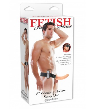 8" VIBRATING HOLLOW STRAP-ON LIGHT/BLACK