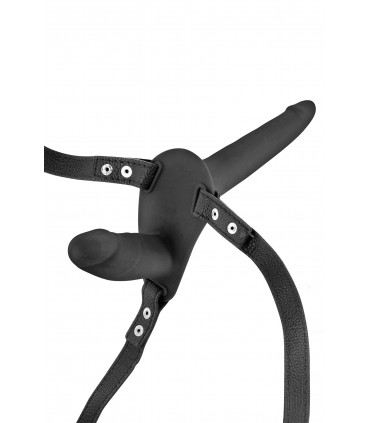 ARNÉS STRAP-ON DOBLE NEGRO SILICONA 15"5 CM